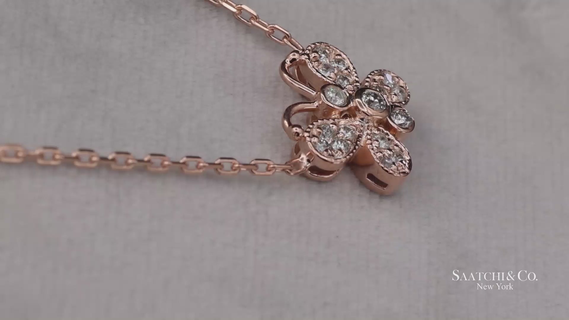 14K(585) Rose Gold Natural Diamond Butterfly Pendant Necklace with Chain