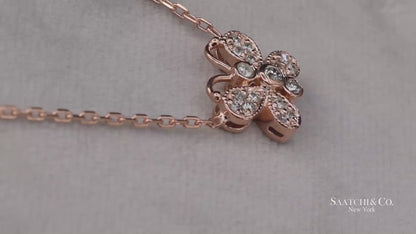 14K(585) Rose Gold Natural Diamond Butterfly Pendant Necklace with Chain