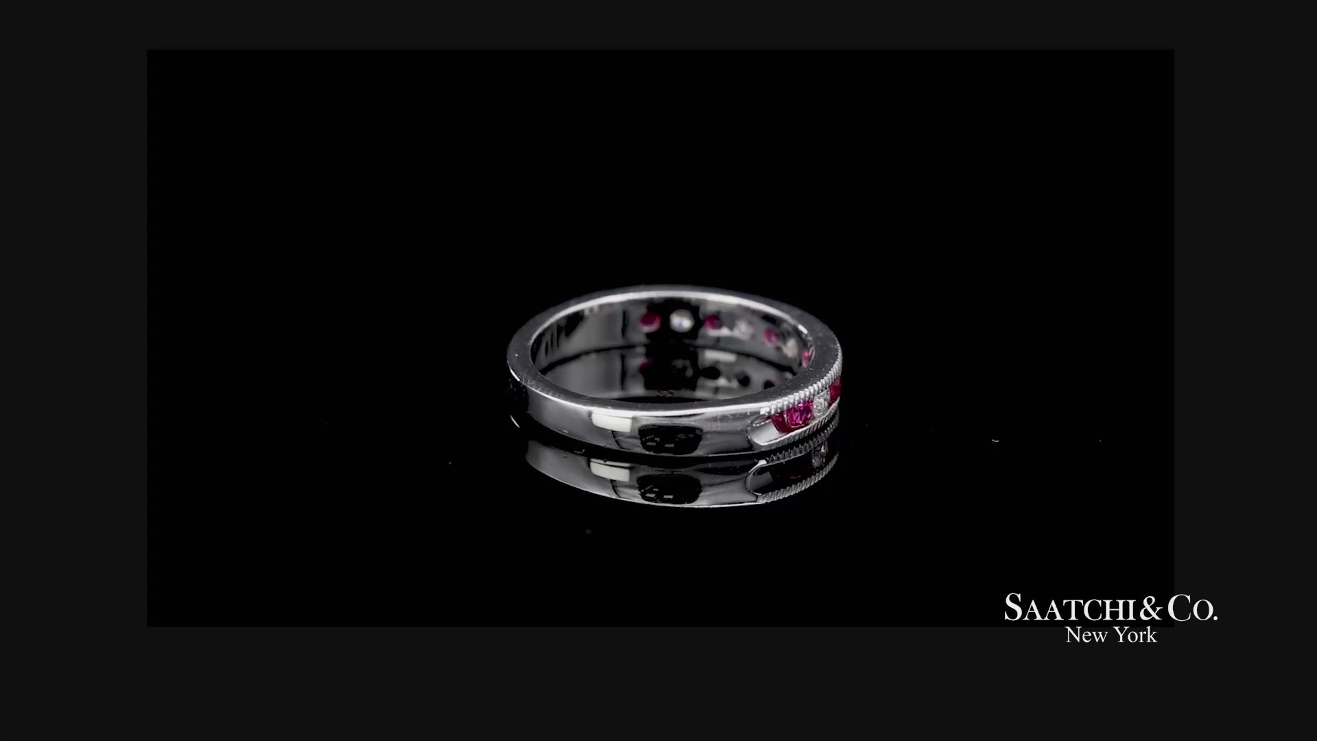 14K (585) Solid White Gold Natural Diamond and Ruby Half Band Ring