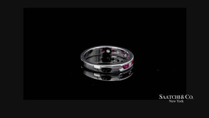 14K (585) Solid White Gold Natural Diamond and Ruby Half Band Ring