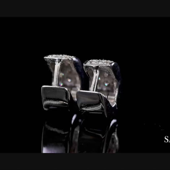 18K 750 Solid White Gold Natural Diamond Huggie Hoop Earrings
