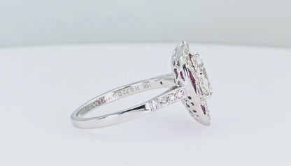 18k (750) White Gold - Pear Shape Ring: Natural Diamond and Ruby