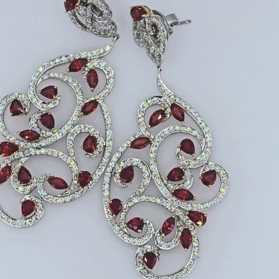 18K (750) White Gold Natural Brilliant Cut VVS Diamond & Ruby: Earrings