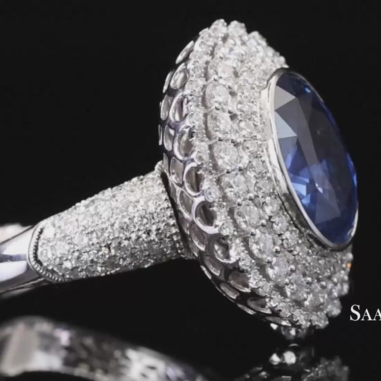 18k (750) White Gold Convertible Ring in Natural Sapphire and Natural Diamond