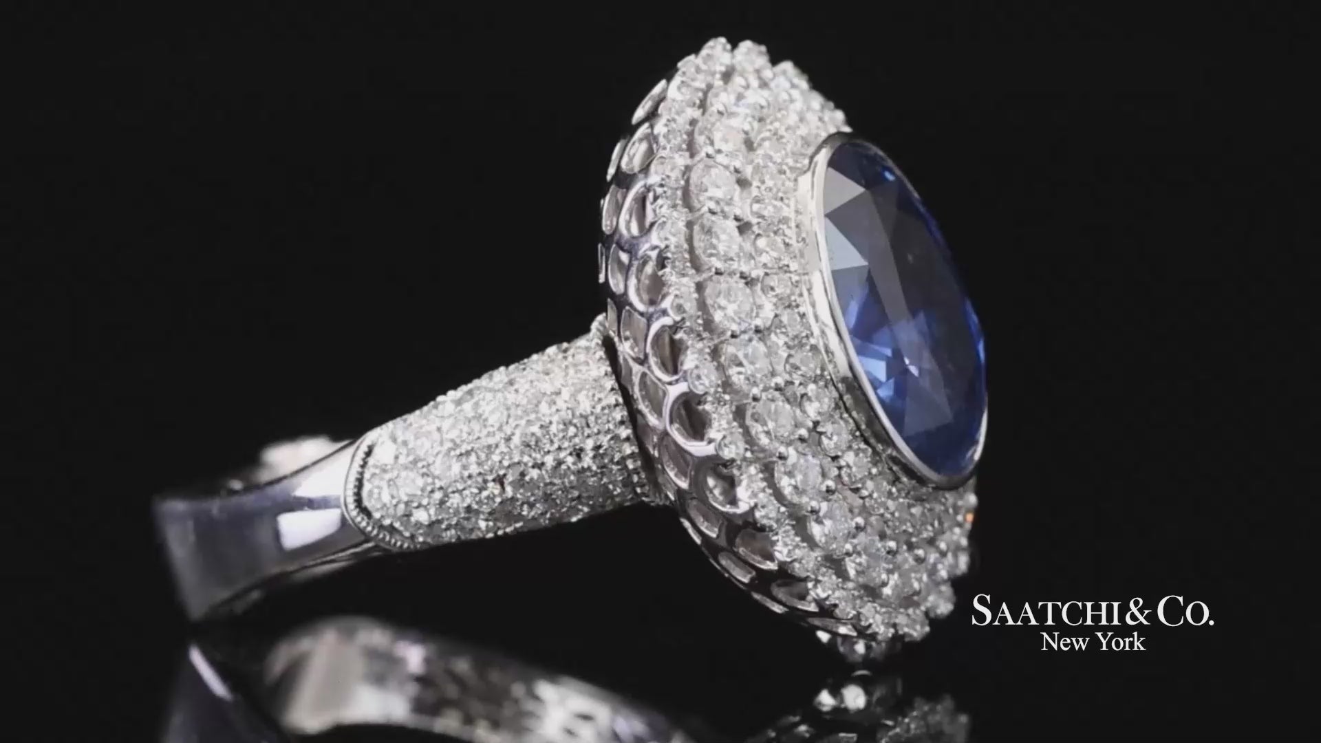 18k (750) White Gold Convertible Ring in Natural Sapphire and Natural Diamond