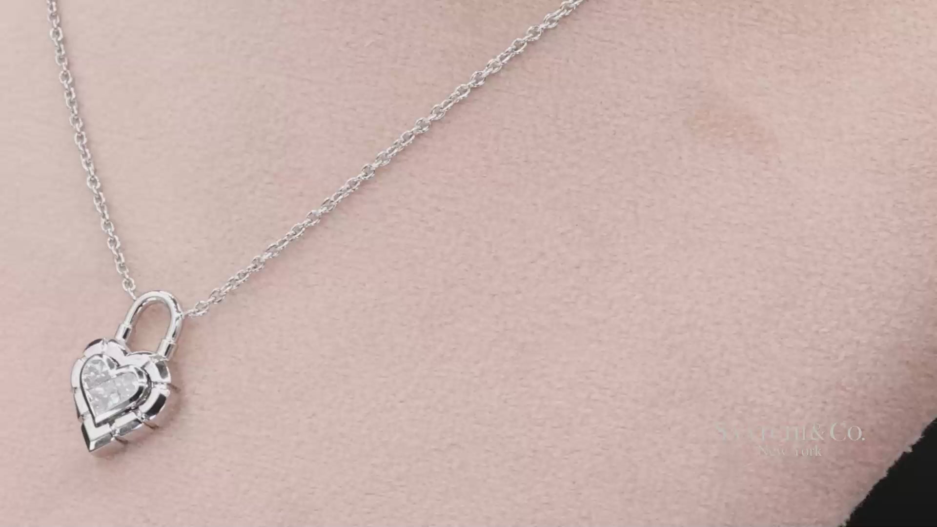 18K White Gold Pie Cut Heart Shape Pendant Necklace with Chain