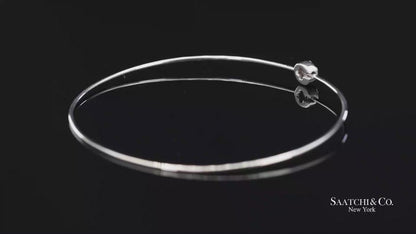 18K(750) Solid White Gold Natural Diamond Round Shape Bangle Bracelet
