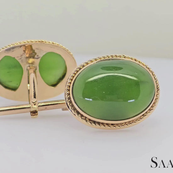12K Yellow Gold - Natural Green Jade Cabochon Cut: cufflinks