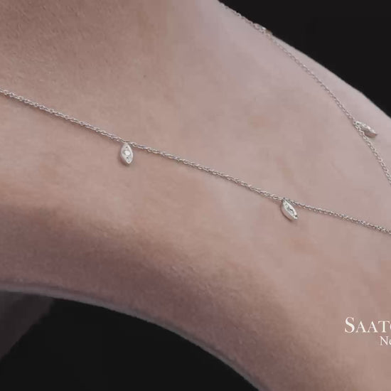18K(750) White Gold Natural Diamond Marquise Shape Pendant Necklace with Chain