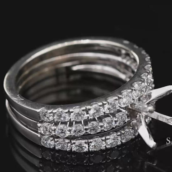 14K (585) White Gold Natural Brilliant Diamond Semi Mount Ring Size 7