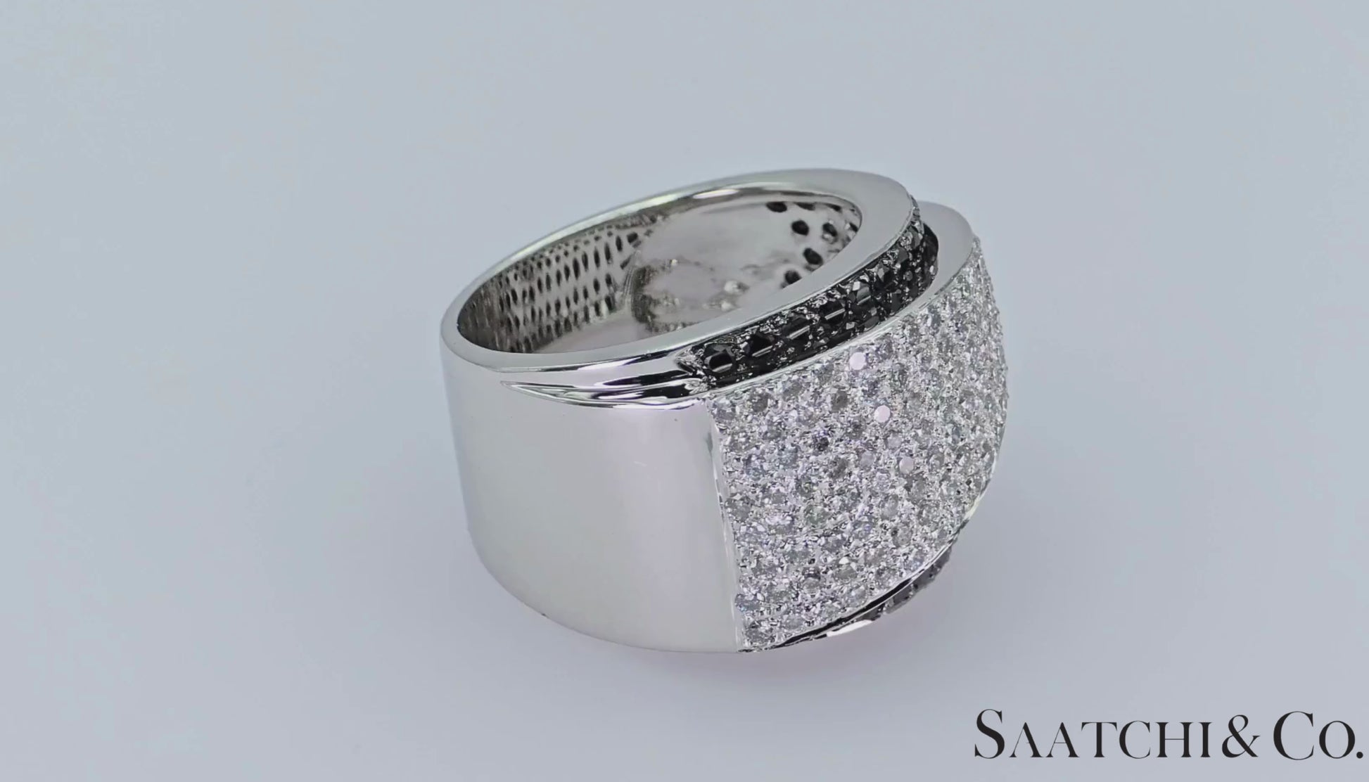 18K (750) White Gold - Natural Round Cut Black and White Diamond : Ring