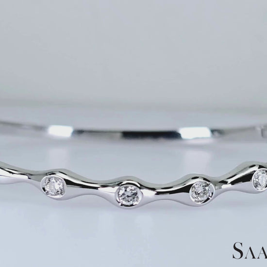 18k (750) Solid White Gold Natural Diamond Bangle Bracelet snap closure 0.5 ct
