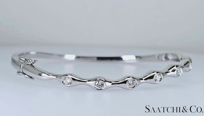 18k (750) Solid White Gold Natural Diamond Bangle Bracelet snap closure 0.5 ct