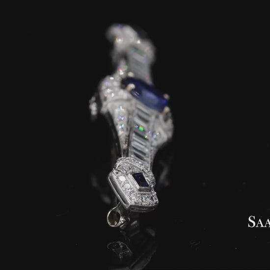 Platinum 950 Natural Sapphire and Diamond Brooch
