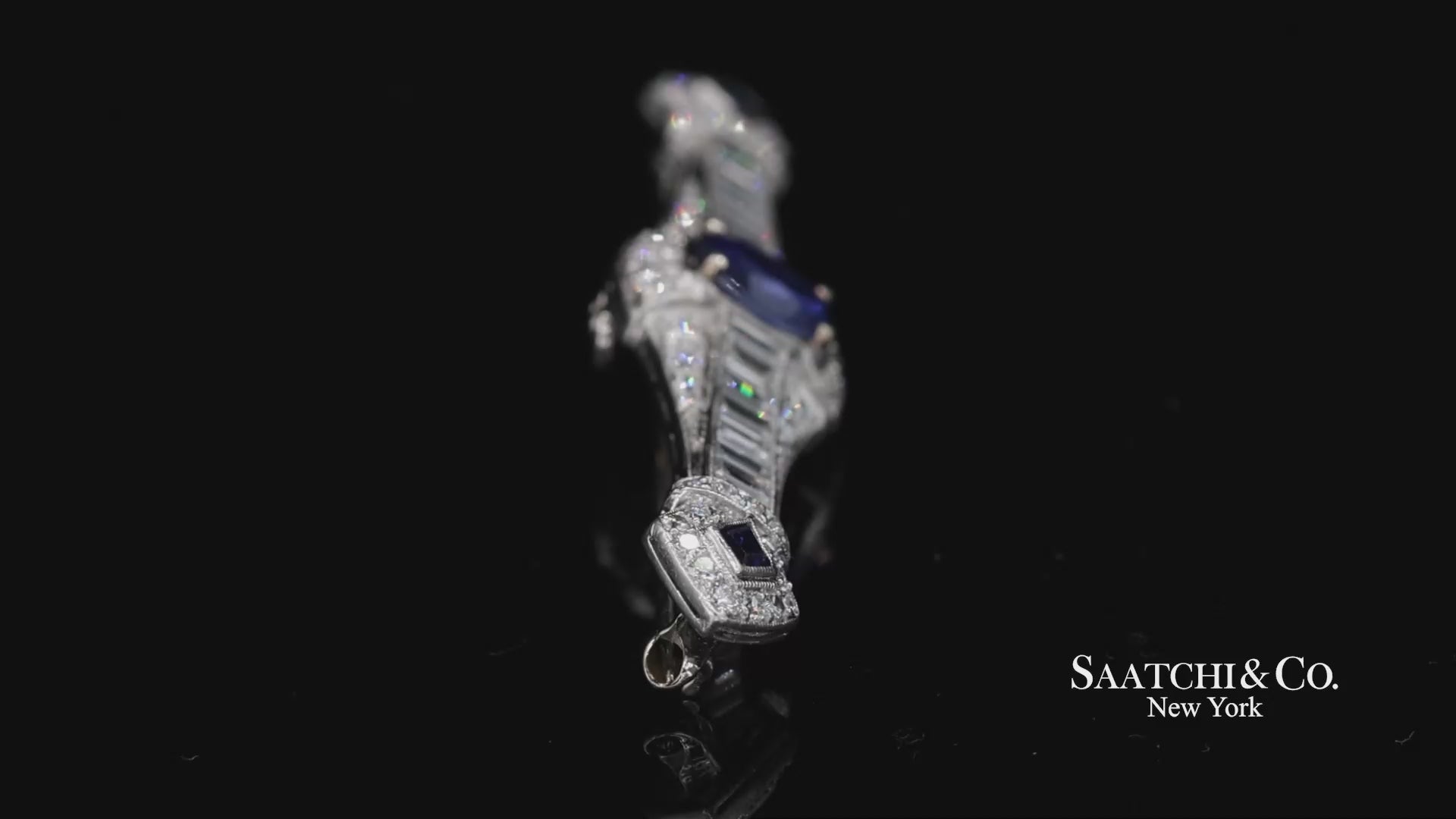 Platinum 950 Natural Sapphire and Diamond Brooch