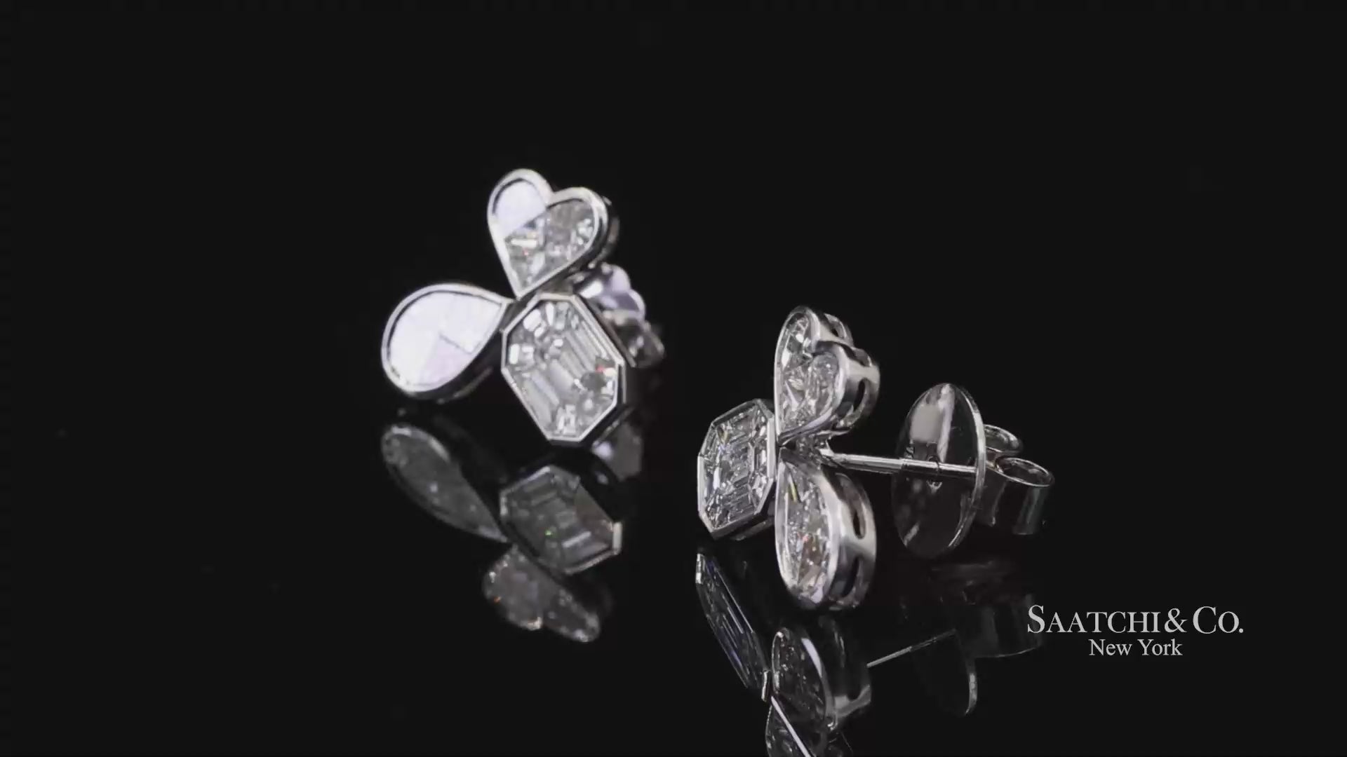 18K white gold Pie cut Pear and Emerald shape natural diamond Earring