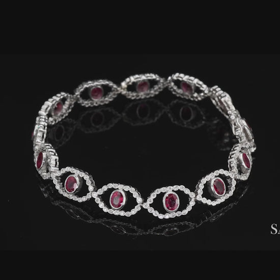 18k (750) White Gold Natural Ruby and Diamond Milgrain Bracelet