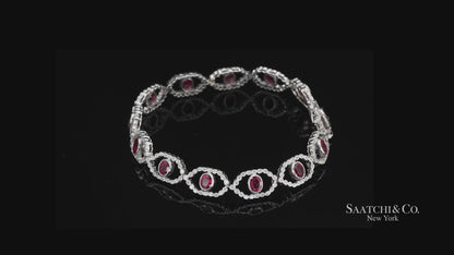 18k (750) White Gold Natural Ruby and Diamond Milgrain Bracelet