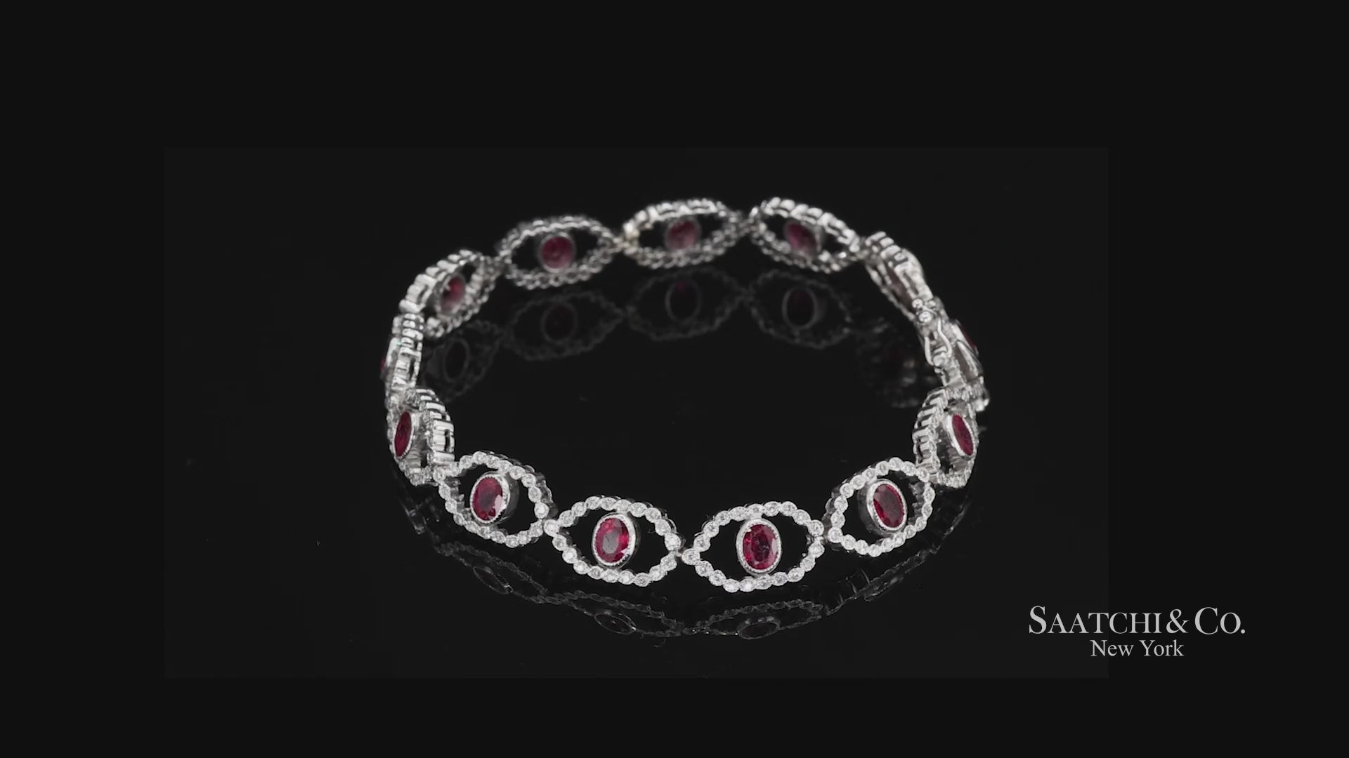 18k (750) White Gold Natural Ruby and Diamond Milgrain Bracelet