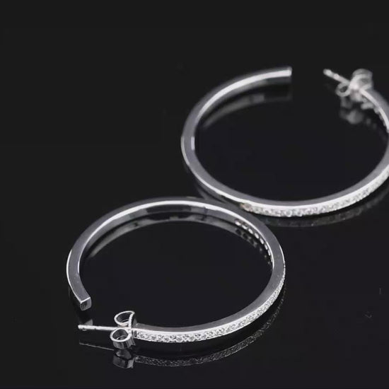18K(750) Solid White Gold Natural Diamond Hoop Earrings