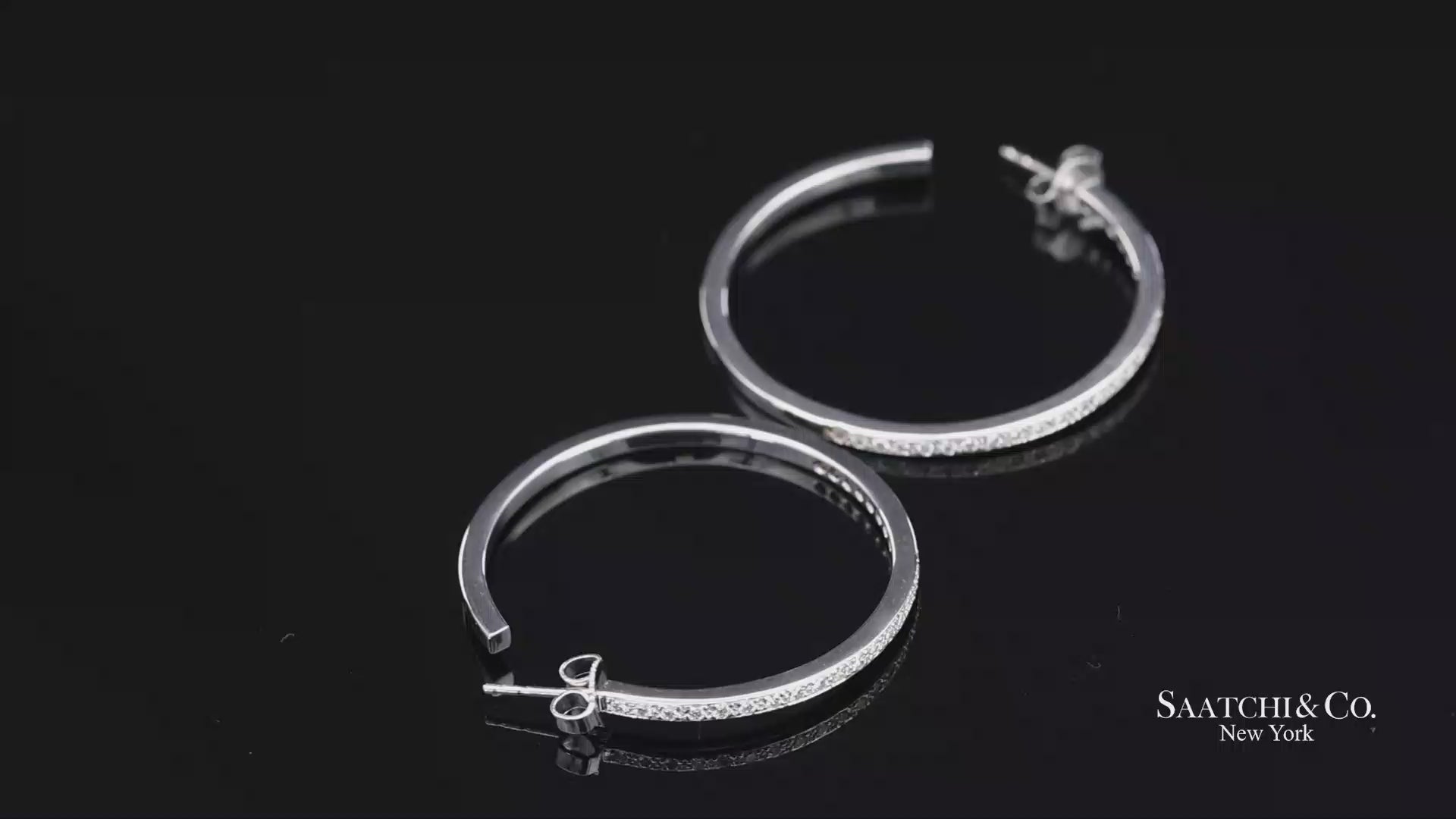 18K(750) Solid White Gold Natural Diamond Hoop Earrings