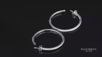 18K(750) Solid White Gold Natural Diamond Hoop Earrings
