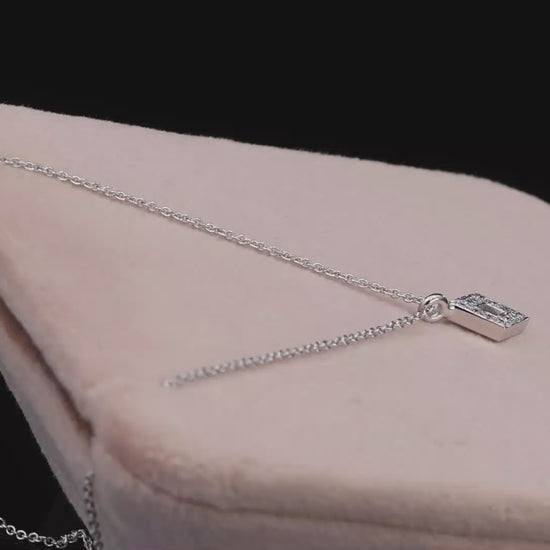 18K(750) White Gold Natural Diamond Rhombus Shape Pendant Necklace with Chain