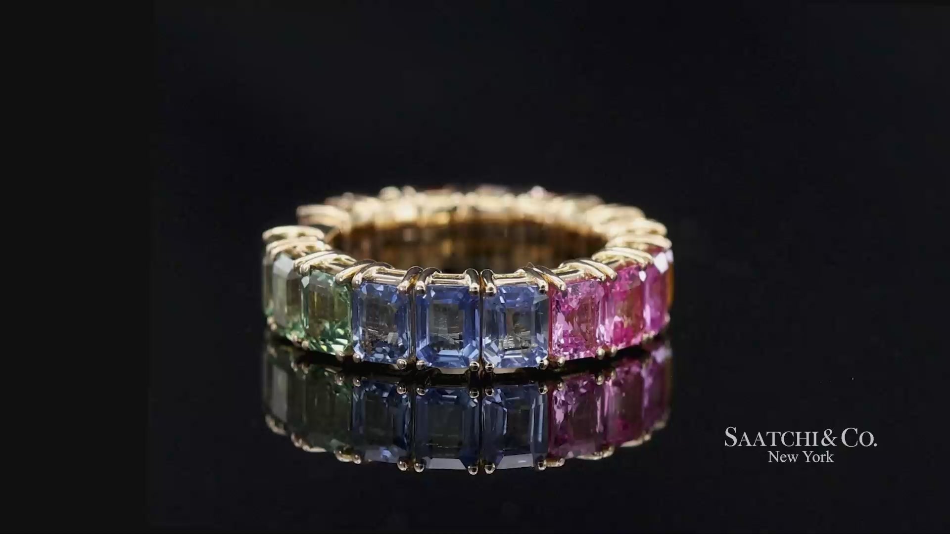 18K(750) Yellow Gold Zydo Italian Rainbow Natural Sapphire Eternity Stretch Ring