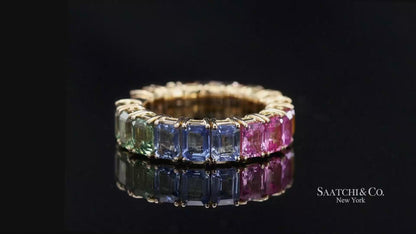 18K(750) Yellow Gold Zydo Italian Rainbow Natural Sapphire Eternity Stretch Ring