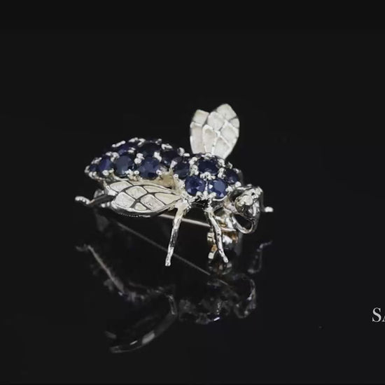14K (585) Yellow Gold Natural Sapphire Bee Shape Brooch/Pin