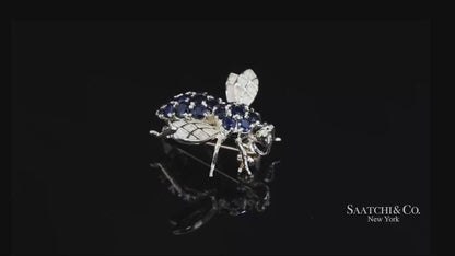 14K (585) Yellow Gold Natural Sapphire Bee Shape Brooch/Pin