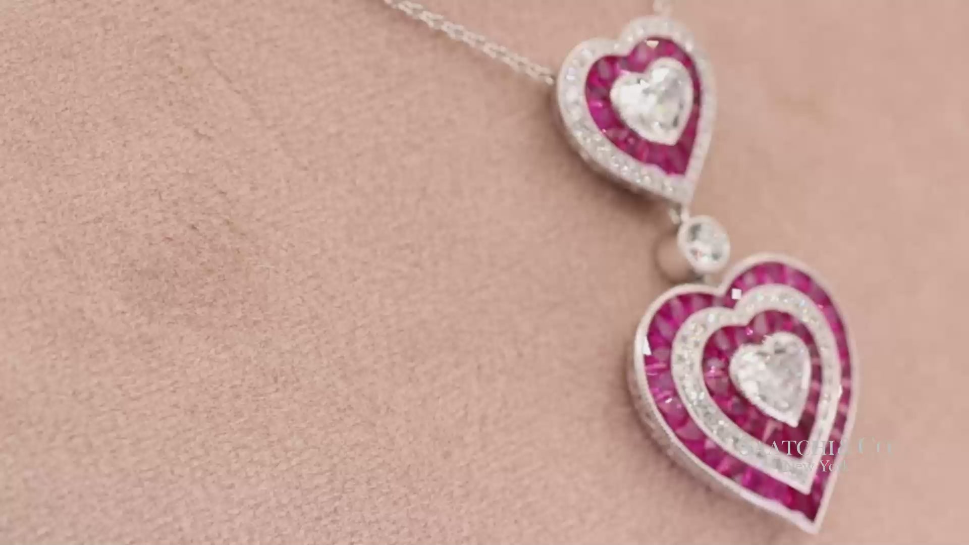 GIA Platinum 950 Double Heart Natural Burma Ruby Milgrain Pendant Necklace