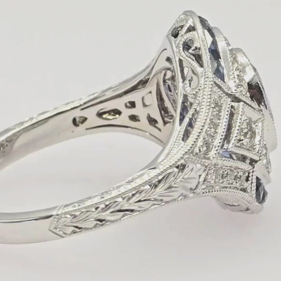 18K (750) White Gold Natural Diamond & Blue Sapphire Ring