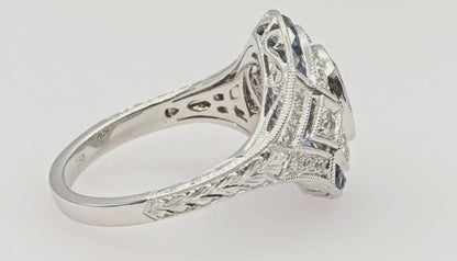 18K (750) White Gold Natural Diamond & Blue Sapphire Ring