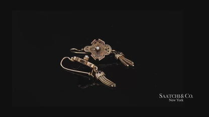 14K Yellow Gold Pearl Enamel Dangling Earring