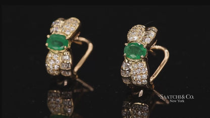 18k (750) Yellow Gold Natural Emerald and Diamond Earrings