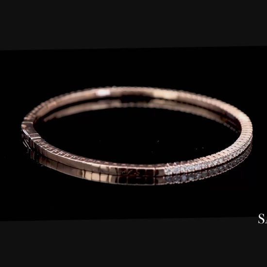 14K (585) Solid Rose Gold Flexible Natural Diamond Bangle Tennis Bracelet