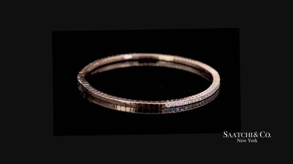 14K (585) Solid Rose Gold Flexible Natural Diamond Bangle Tennis Bracelet