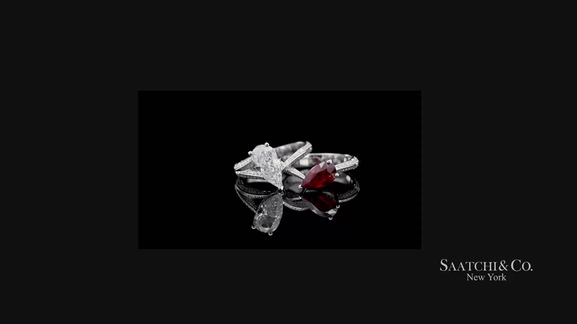 18K(750) Solid White Gold Natural Diamond and Ruby Toi et Moi Ring
