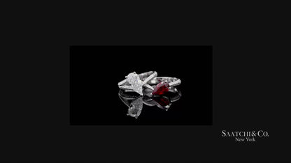 18K(750) Solid White Gold Natural Diamond and Ruby Toi et Moi Ring