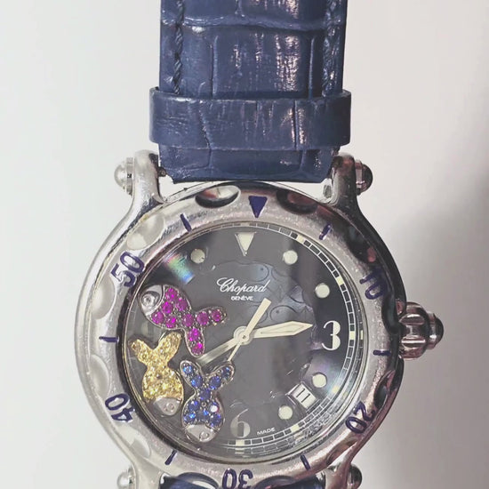 Chopard Happy Sport R. 8347 Stainless Steel, Natural Ruby Yellow & Blue Sapphire