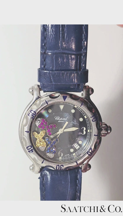 Chopard Happy Sport R. 8347 Stainless Steel, Natural Ruby Yellow & Blue Sapphire