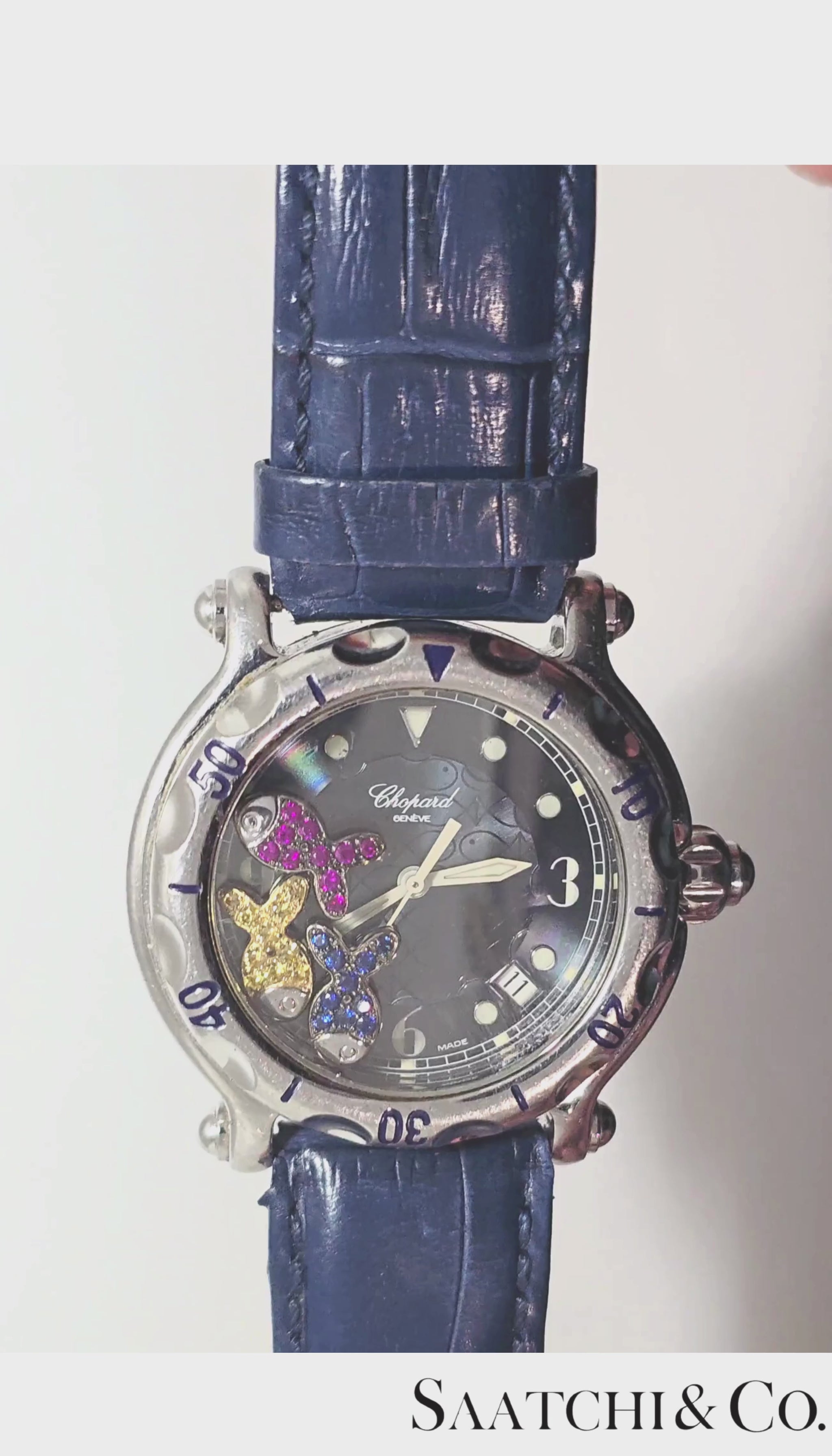 Chopard Happy Sport R. 8347 Stainless Steel, Natural Ruby Yellow & Blue Sapphire