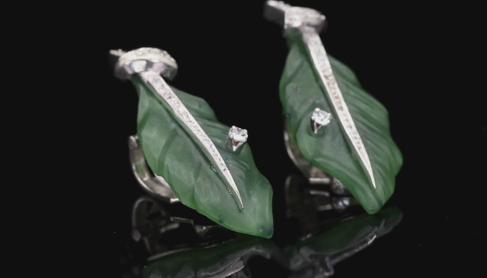 Gia Certified Vintage Jade Platinum 900 Earrings