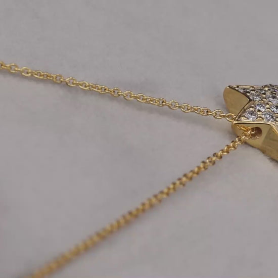 18K(750) Yellow Gold Natural Diamond Star Shape Pendant Necklace with Chain