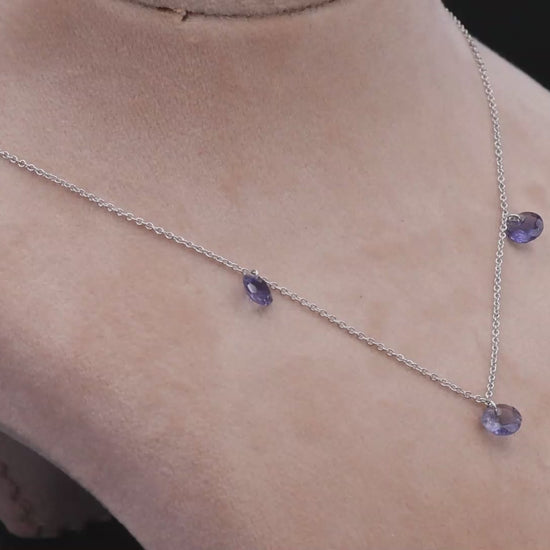 18K(750) White Gold Natural Amethyst Pendant Necklace with Chain