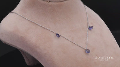 18K(750) White Gold Natural Amethyst Pendant Necklace with Chain