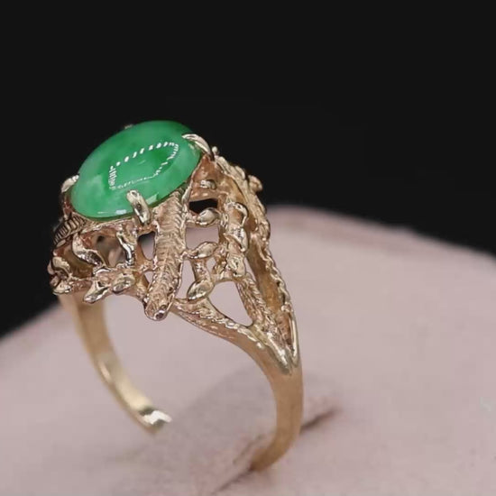 14k Jade Ring Womens Size 6.25 Vintage Yellow Gold Cabochon Style