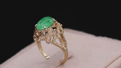 14k Jade Ring Womens Size 6.25 Vintage Yellow Gold Cabochon Style