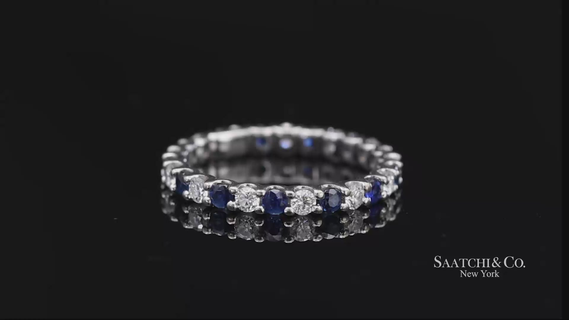 14K White Gold Natural Brilliant Diamond and Sapphire Band Ring